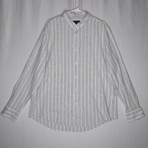 Alfani Shirt XL Mens Linen Blend Button Collar Blue Striped Long Sleeve Shirt